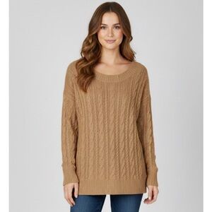 JCPENNY Cable Knit Long Sleeve Sweater, Women’s XL, Tan